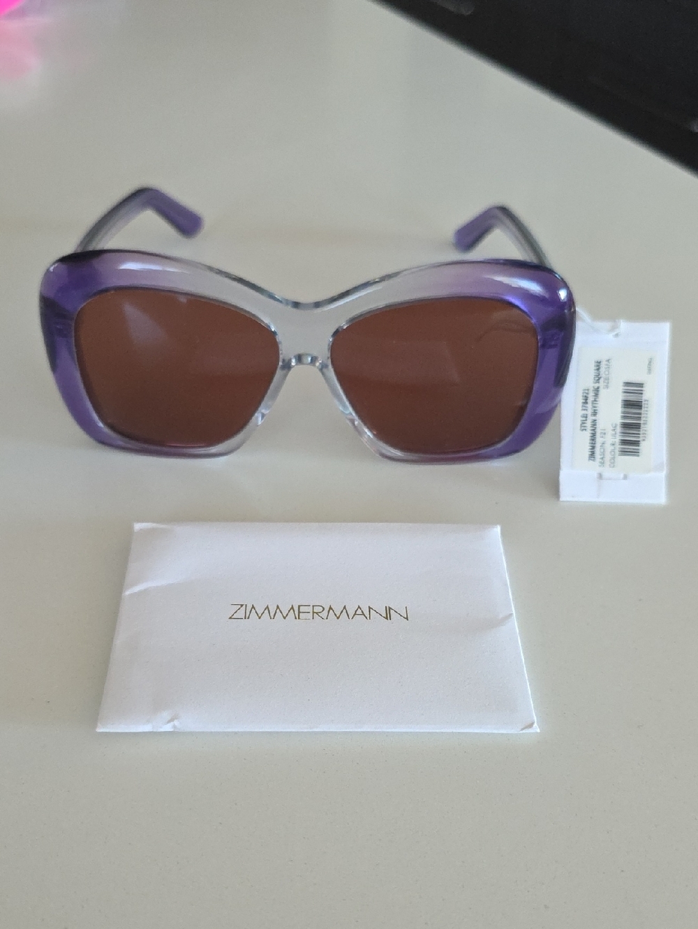 Zimmermann Rhythmic Square Lilac Frame Sunglasses with Brown Lenses